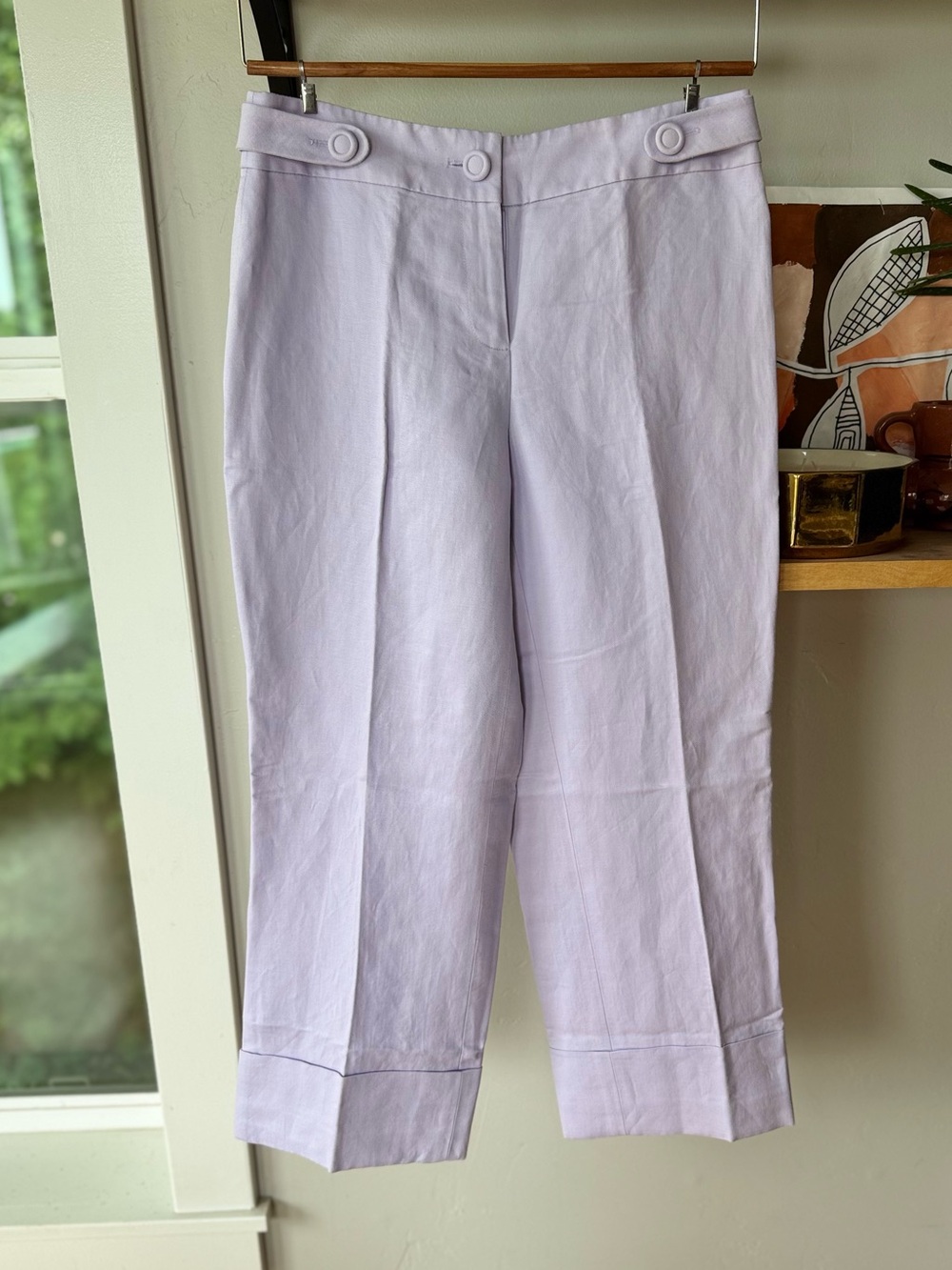 Ann Taylor LOFT Lilac Light Purple Linen Dress Pants Button Waist Size 2